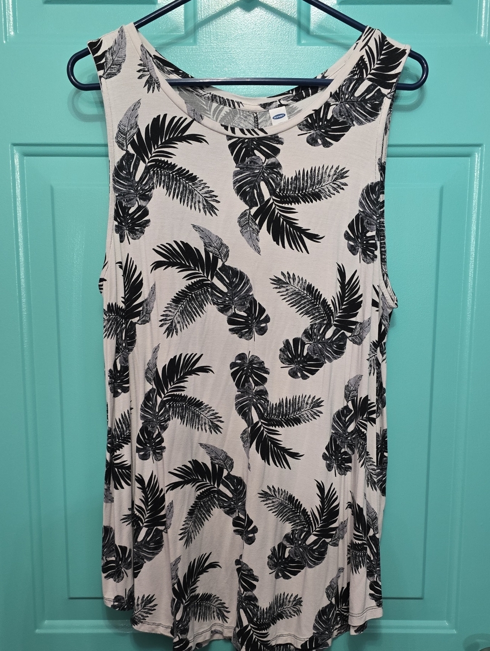 Old Navy Soft White Tank Top with Black Palm Print